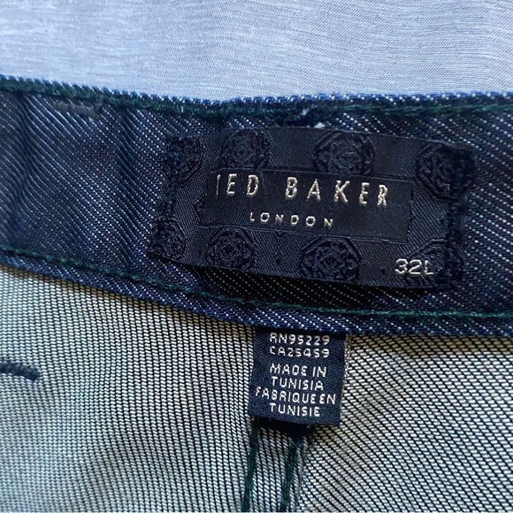 Ted Baker London Dark Blue Denim Button Fly Straight Legged Blue Jeans 32L - Picture 4 of 9